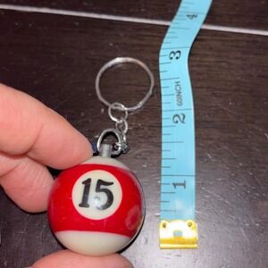 Vintage | Billiards 15 Ball Keychain | Red White Striped Pool Ball Bag Charm